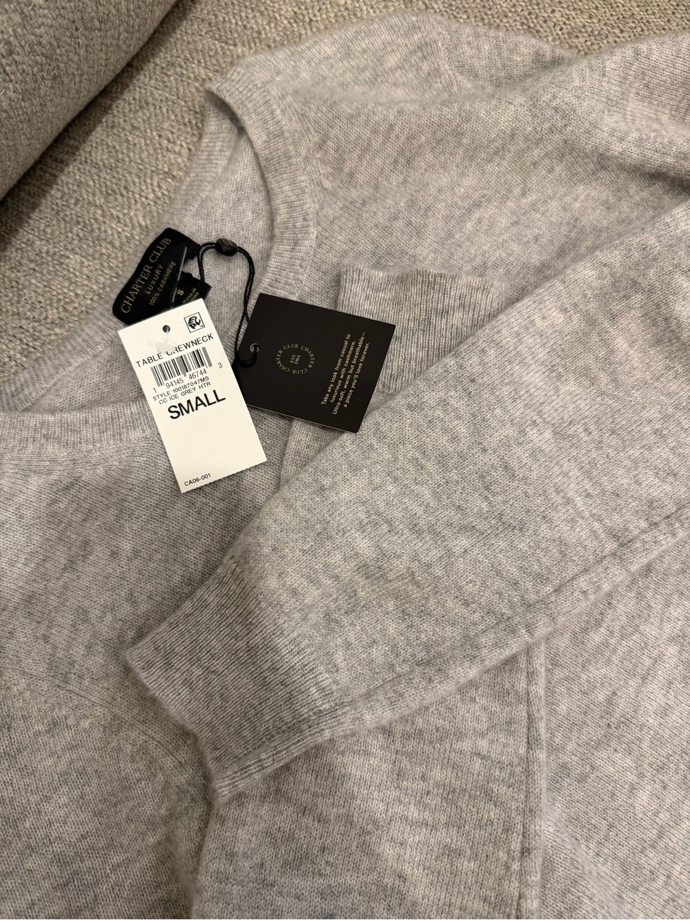 NWT 🩶 100% Cashmere Charter Club Women’s Light Heather Gray Crewneck Sweater